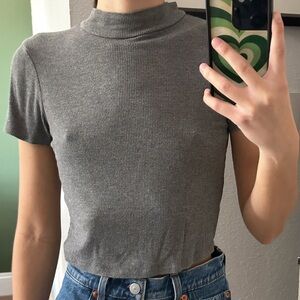 Cropped Mock Neck Ribbed Tee
